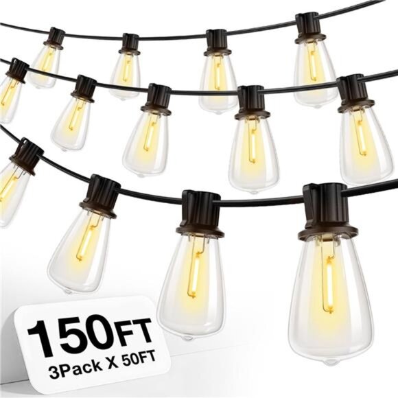 150 FT (3x50FT) Outdoor String Lights,Waterproof Patio Lights ETL ListedLED Bulb - Picture 1 of 7